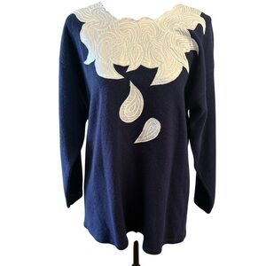 Vintage Apart Impressions Womens medium Wool Blend Navy Knit Appliqué Sweater